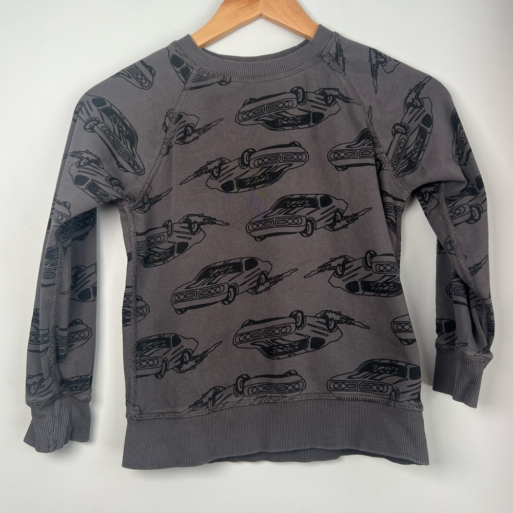 Hanna Andersson Car AOP Grey Crewneck Sweater 6-7Y